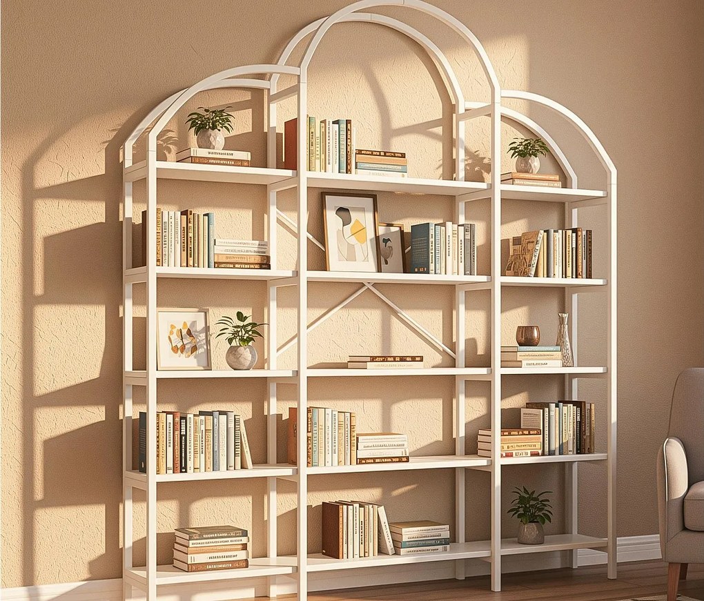 Nowoczesna metalowa biblioteczka 170×26×190 cm - kształt chmury - 5 poziomów przechowywania - biały