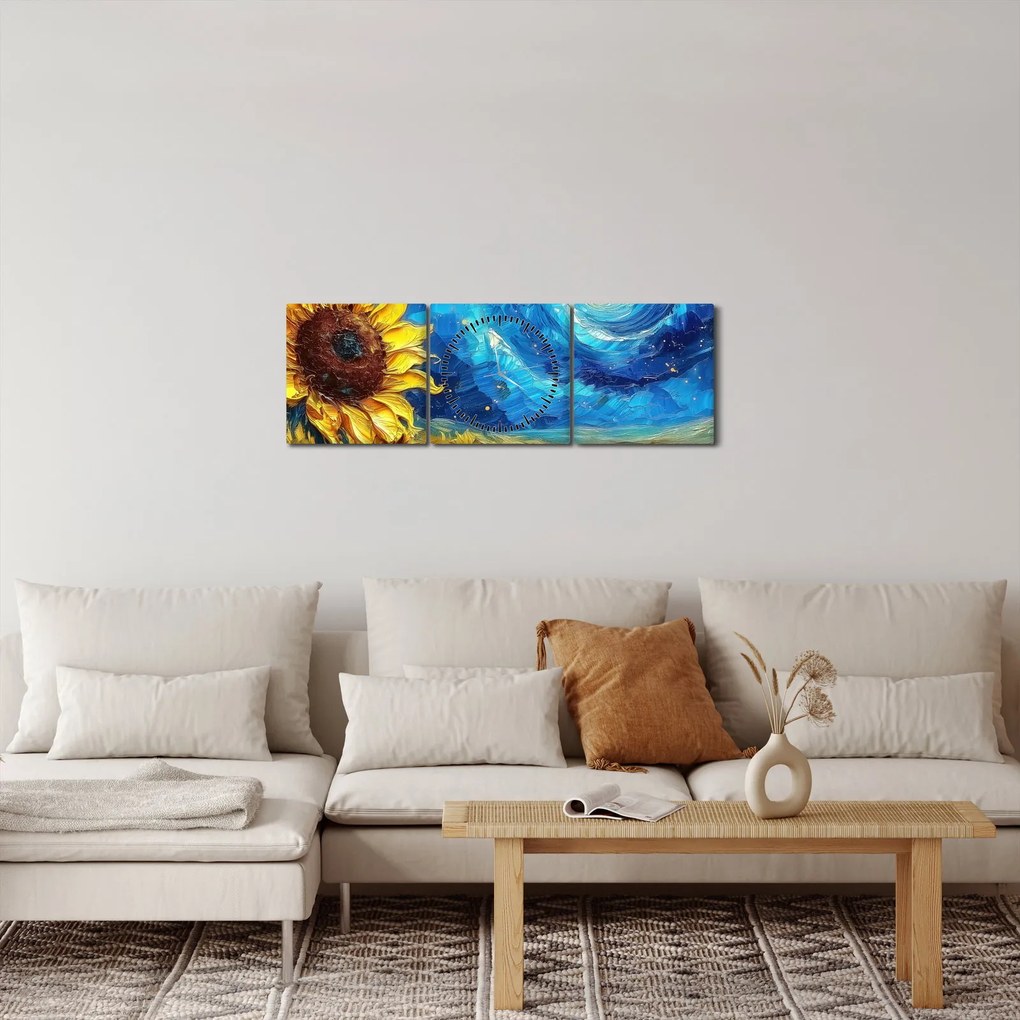 Obraz - Malowanie słoneczników (z zegarem) (90x30 cm)