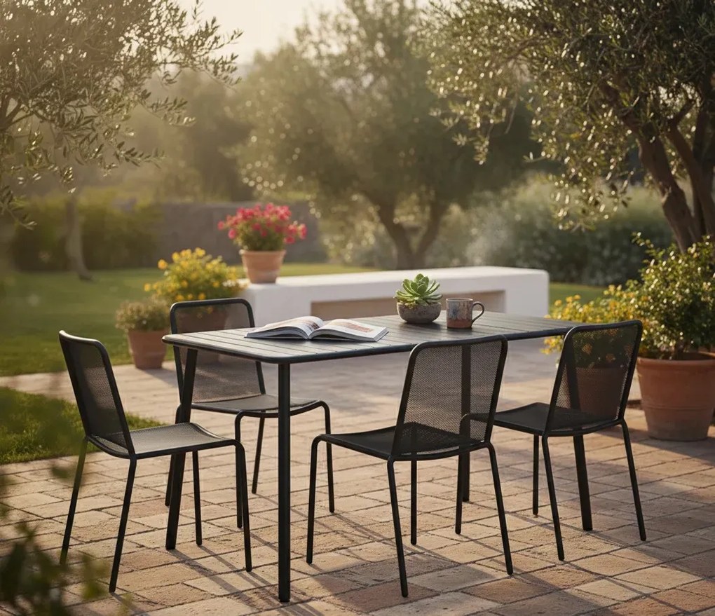 Sześcioosobowy Stół Czarny Metalowy Do Ogrodu E3-W83