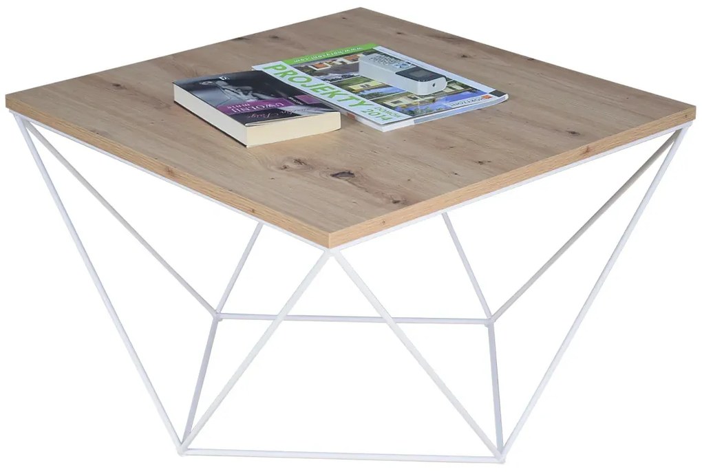 Druciany stolik kawowy dąb artisan + biały C4-M63