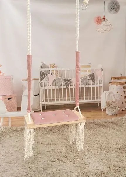 Różowa dziecięca huśtawka dla dziewczynki z kryształkami R1-G61