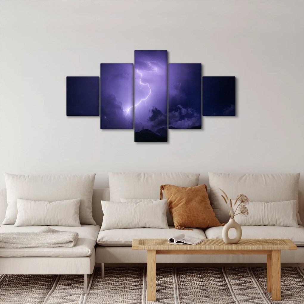 Obraz - fioletowe niebo i błyskawica (125x70 cm)