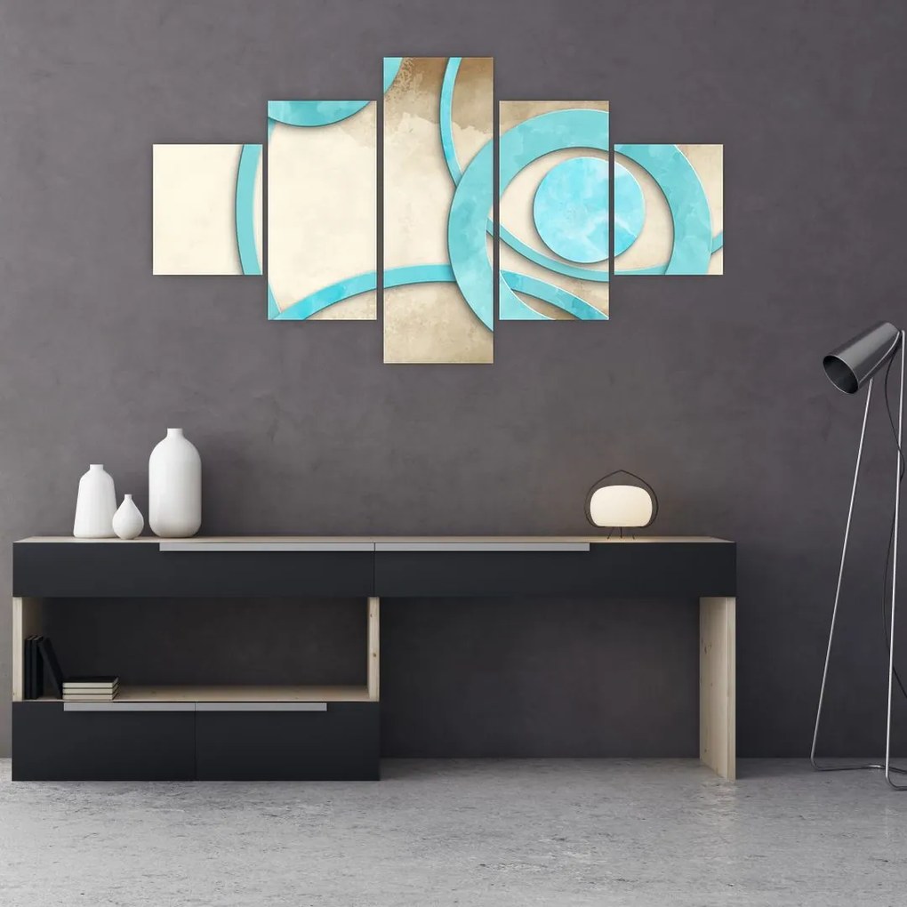 Obraz - Niebieskie koła na akwareli (125x70 cm)