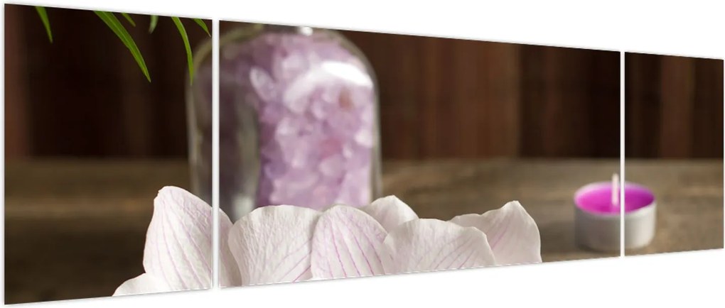 Obraz - Świeca i orchidee (170x50 cm)