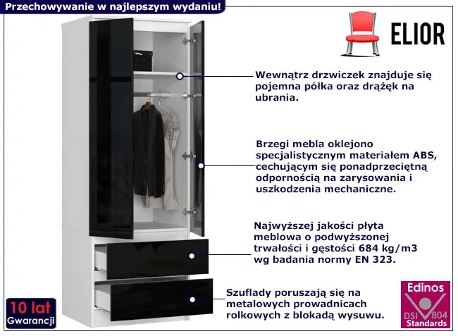 Dwudrzwiowa szafa w połysku biały + czarny Malta 4X Dąb