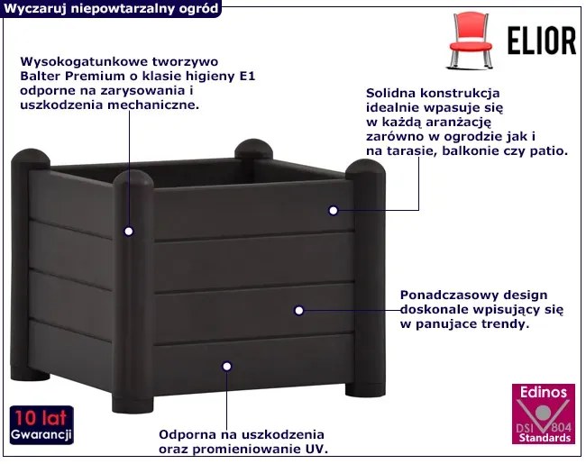 Antracytowa prostokątna donica ogrodowa W7-L10