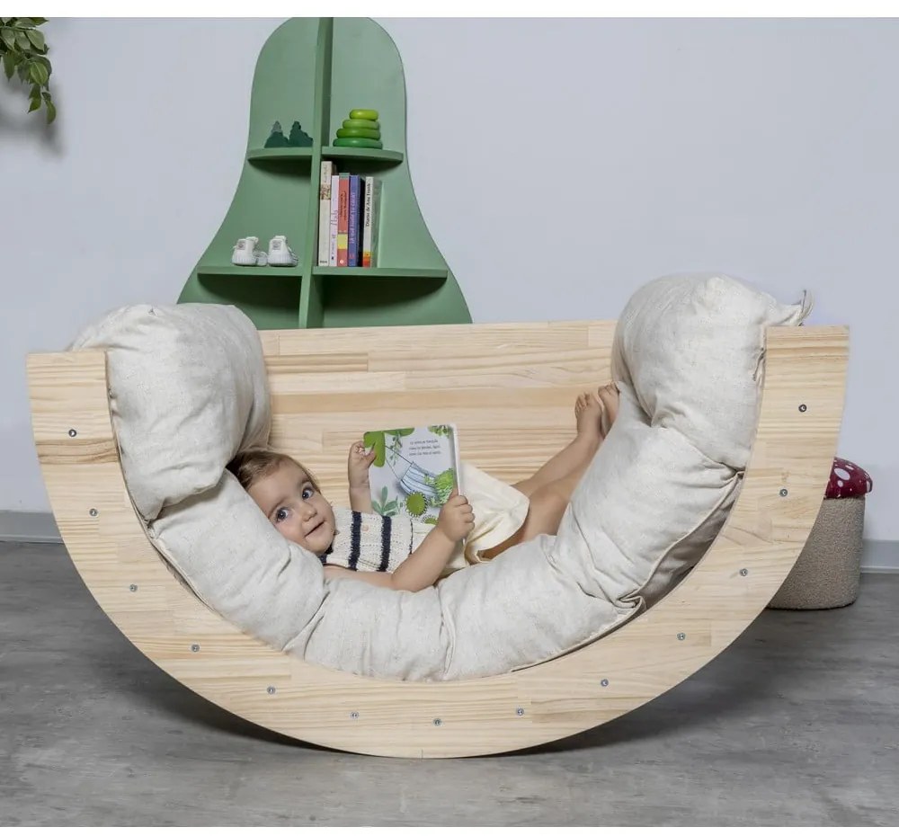 Huśtawka z litego drewna sosnowego w naturalnym kolorze 60x100x60 cm Montessori – Little Nice Things