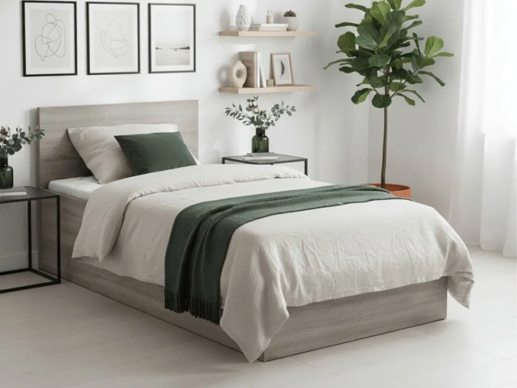 Łóżko SOFIA 90 x 200 cm, dąb truflowy Stelaż: Ze stelażem listwowym rolowanym, Materac: Materac Deluxe 10 cm