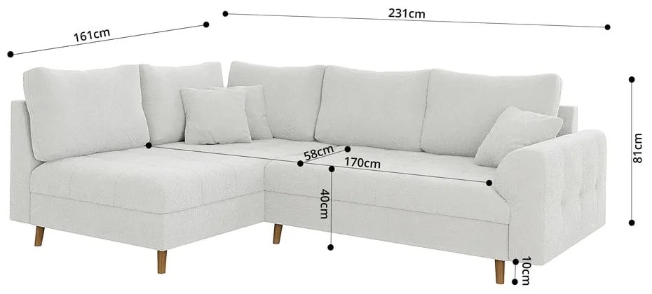 Biały narożnik z materiału bouclé (lewostronny/w kształcie litery L) Ariella – Ropez