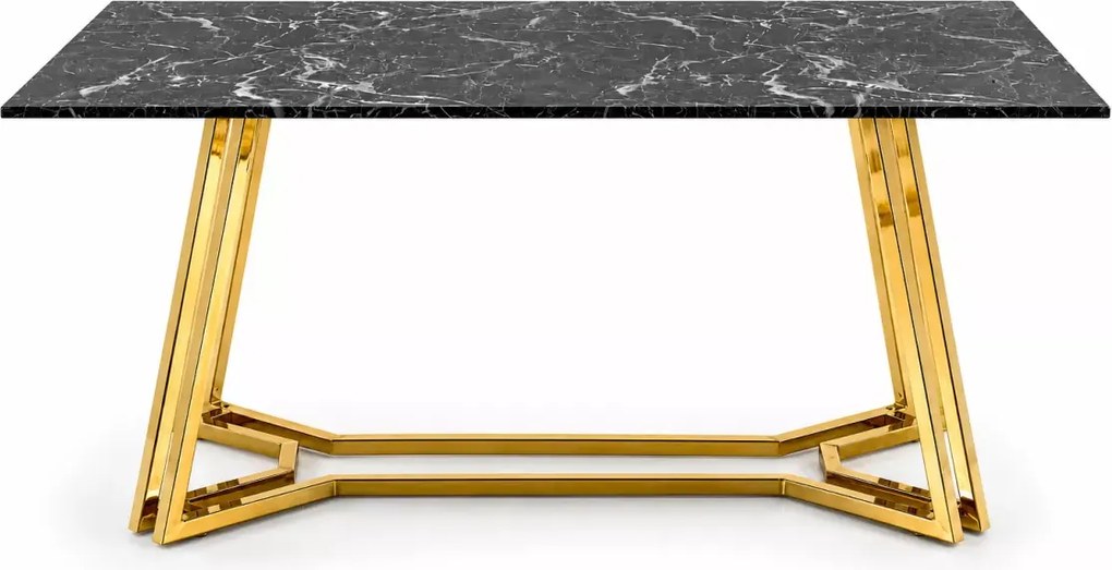 Prostokątny stół Zenith 160x90 cm ze szklanym blatem w kolorze czarny marmur na złotych metalowych nogach