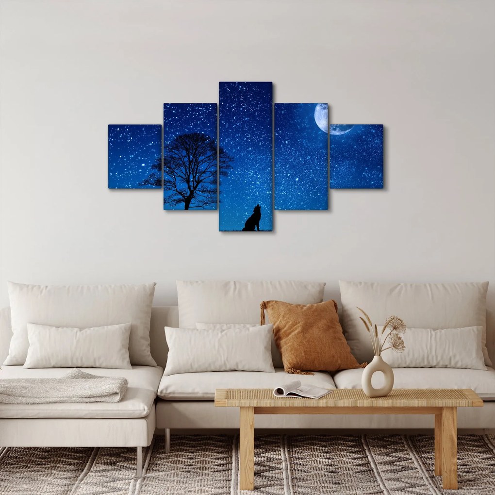 Obraz wilka wyjącego do księżyca (125x70 cm)