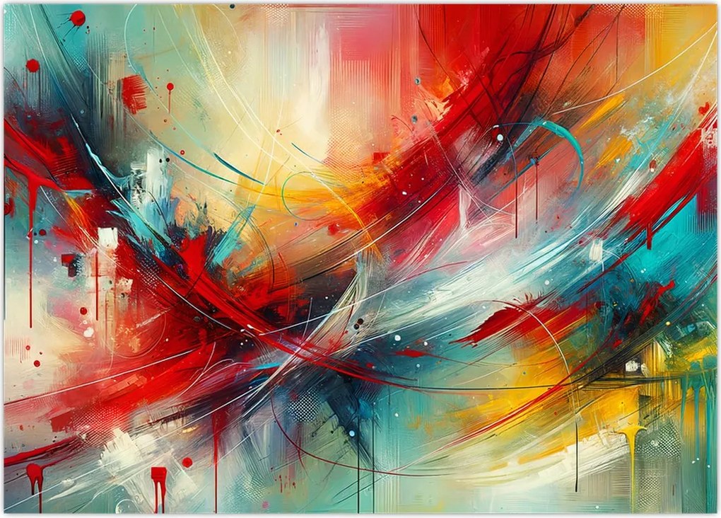 Obraz na szkle – Abstrakcja z czerwienią (70x50 cm)