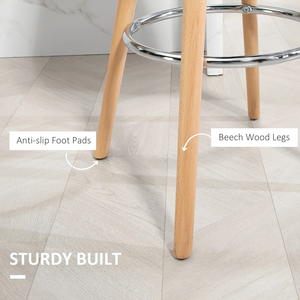 HOMCOM Zestaw 2 hokerów krzesła barowe Skandi-design, podnóżek, 43 cm x 43 cm x 91 cm, naturalny + czarny | Aosom PL