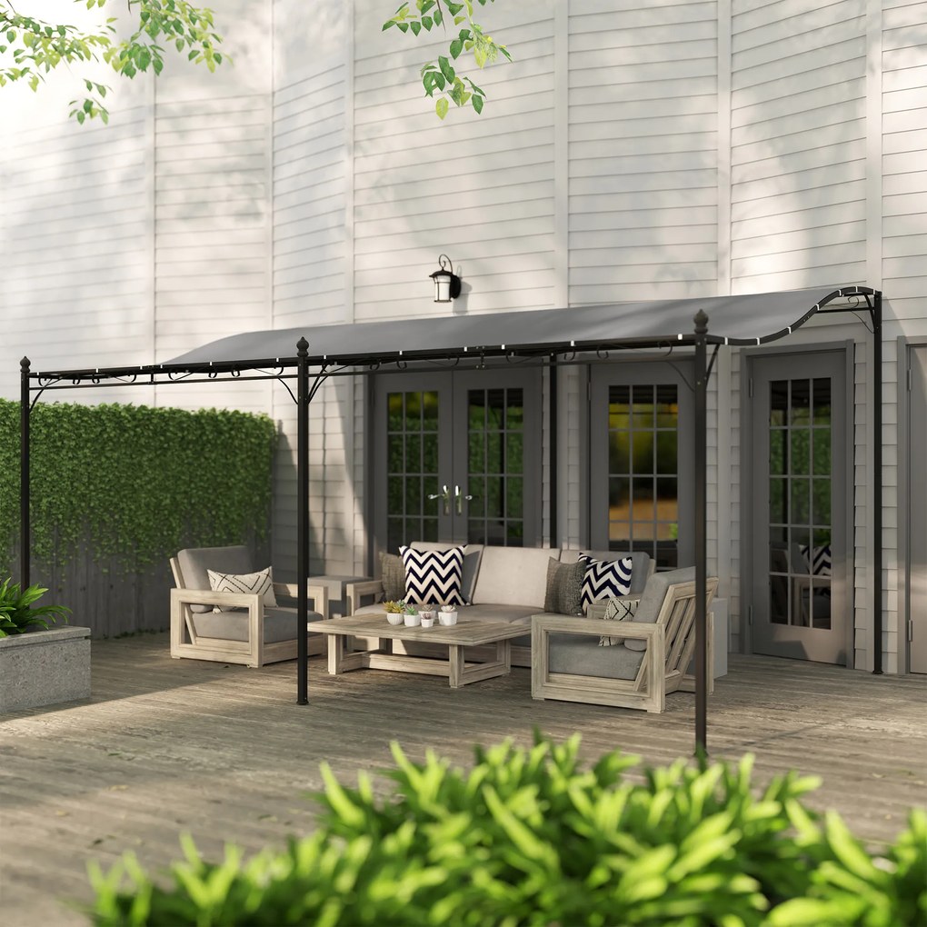 Outsunny Pergola 3 x 5 m, elastyczne zadaszenie ogrodowe z wodoodporną plandeką i metalową ramą, osłona przed słońcem, Ciemnoszary