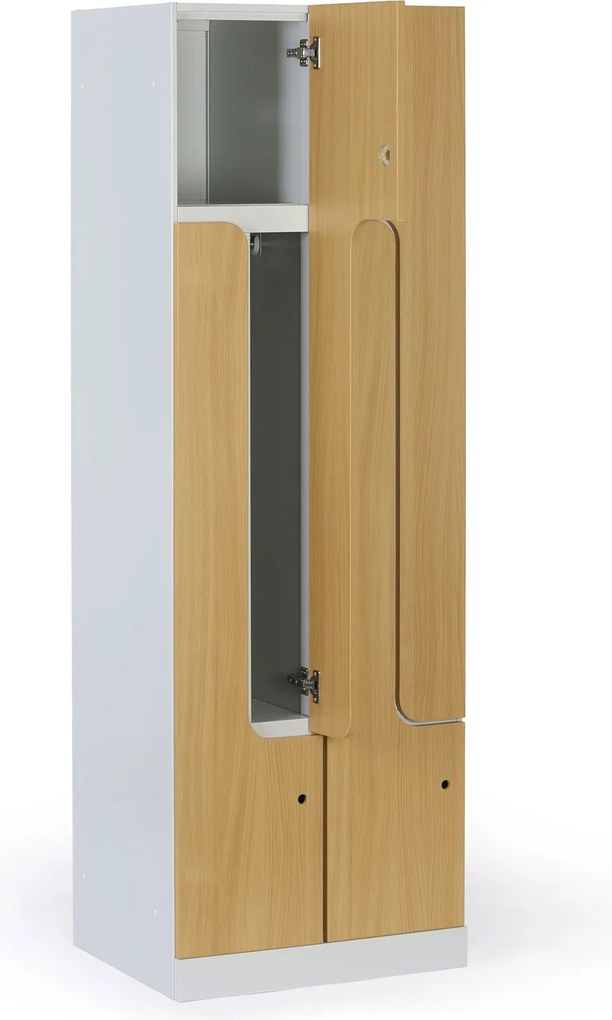 Metalowa szafka ubraniowa S1 Z, 4-drzwiowa, 1850 x 600 x 500 mm, zamek RFID, drzwi laminowane, dąb naturalny