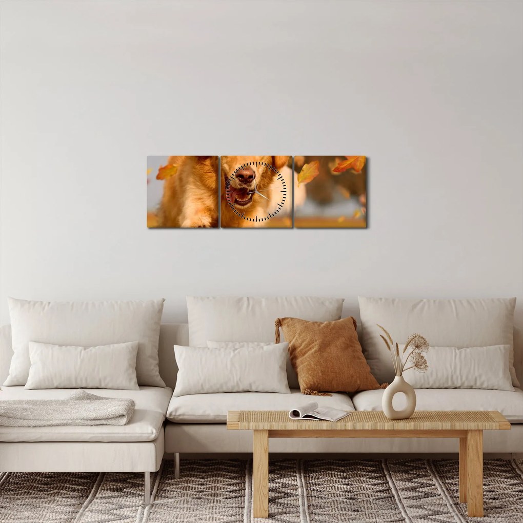 Obraz - Golden Retriever (z zegarem) (90x30 cm)