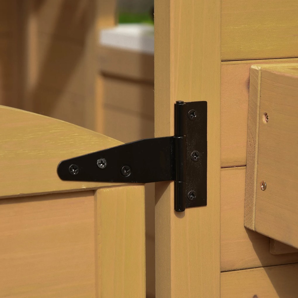 Outsunny Drewniany domek zabawkowy na zewnątrz z drzwiami, oknami i doniczką, skrzynką na listy, ławką dla dzieci 3-6 lat