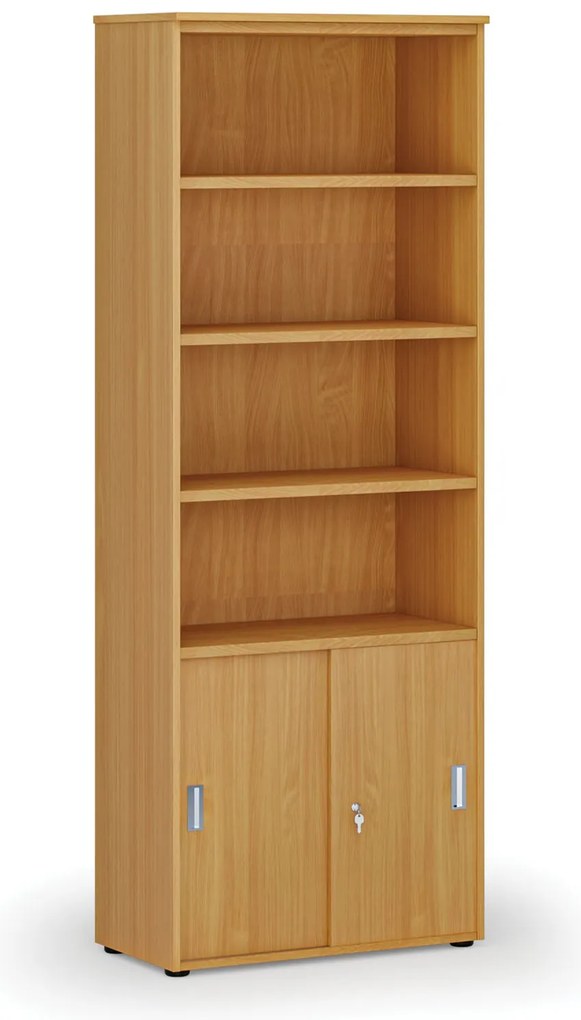 Szafa biurowa kombinowana PRIMA WOOD, drzwi przesuwne na 2 poziomach, 800 x 420 x 2128 mm, buk