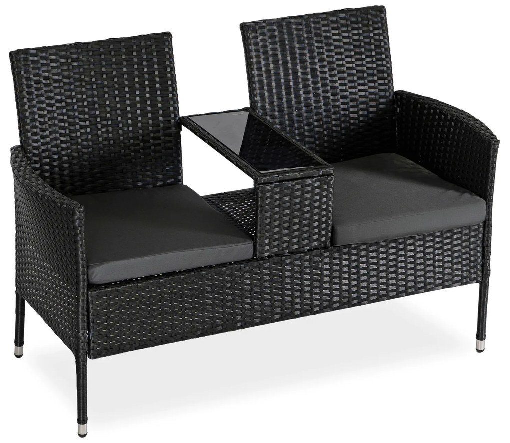 Sofa Ogrodowa Dwuosobowa ze Stolikiem KENT Technorattan Czarna