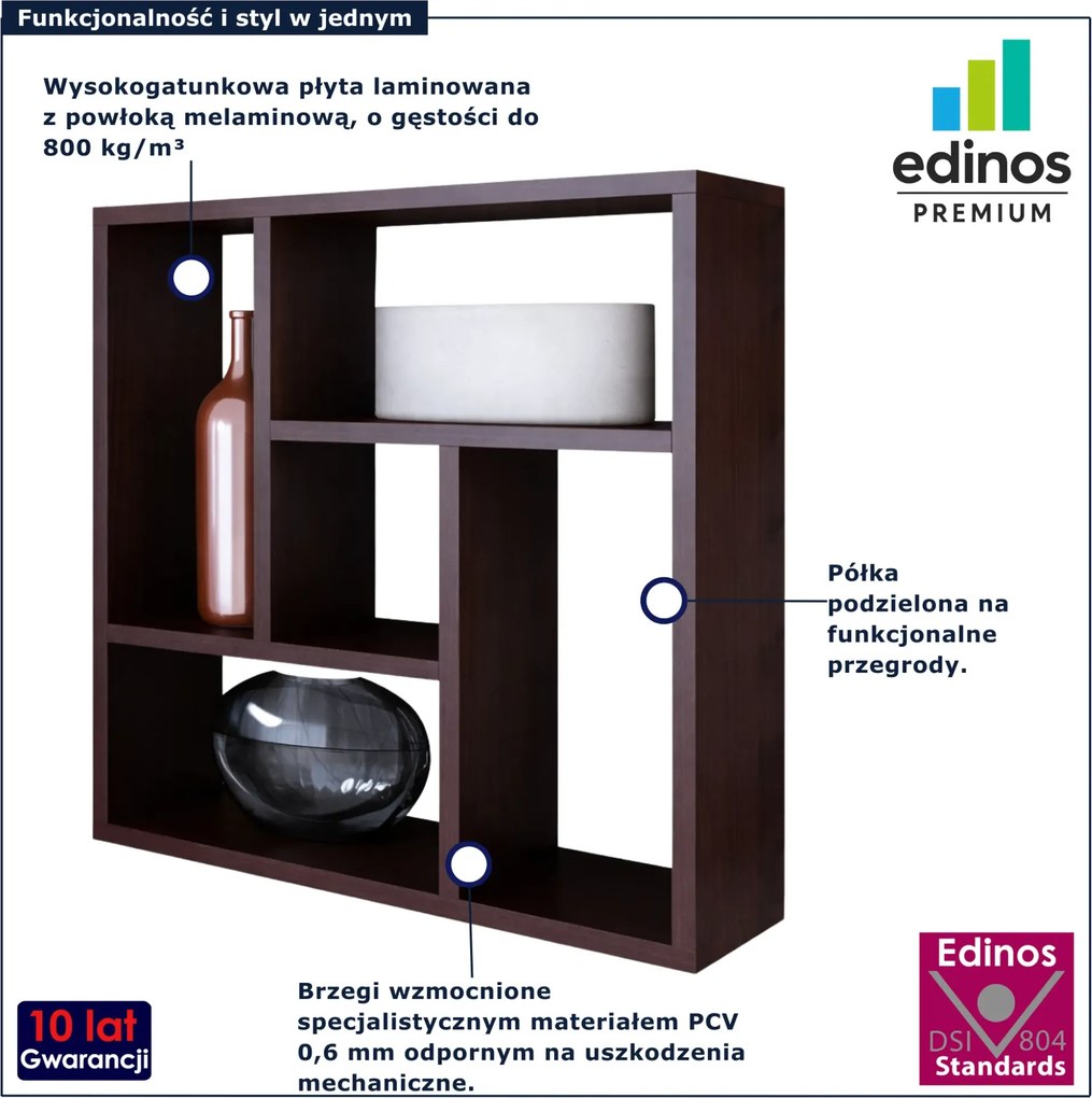 Kwadratowa półka wisząca nowoczesna wenge E6-G34