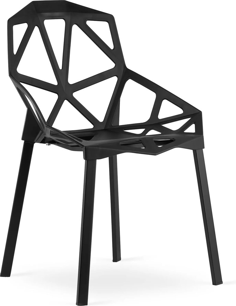 Zestaw jadalniany 1 + 4, stół TESSA 120x60 cm czarny/dekor dąb + czarne plastikowe krzesło ESSEN