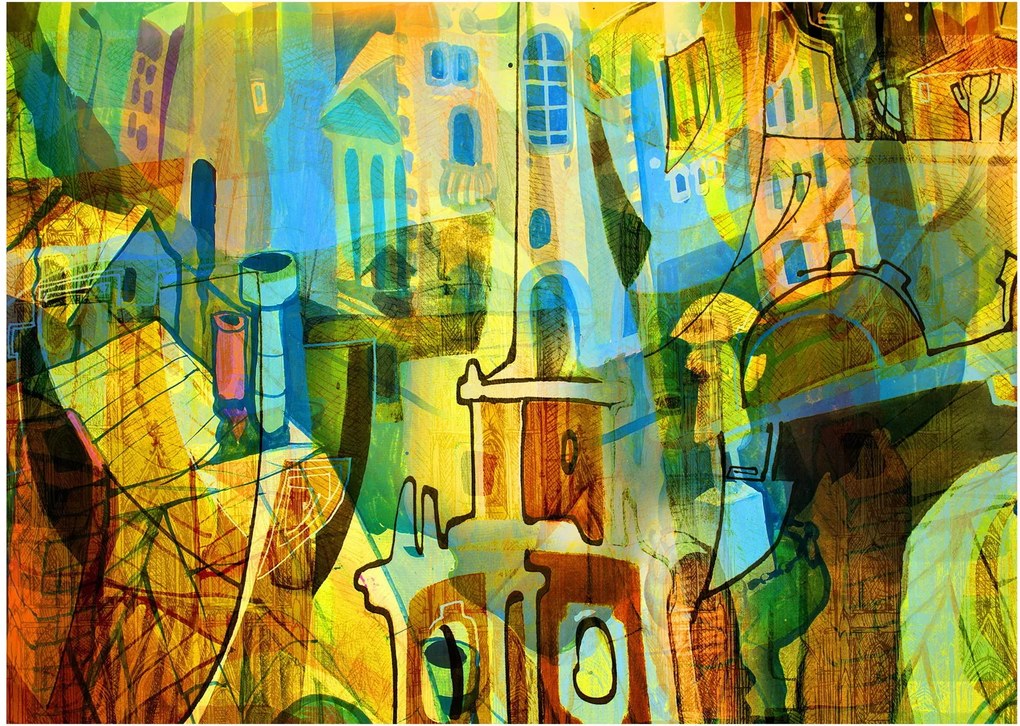 Obraz - Architektura, abstrakcja kubistyczna (70x50 cm)