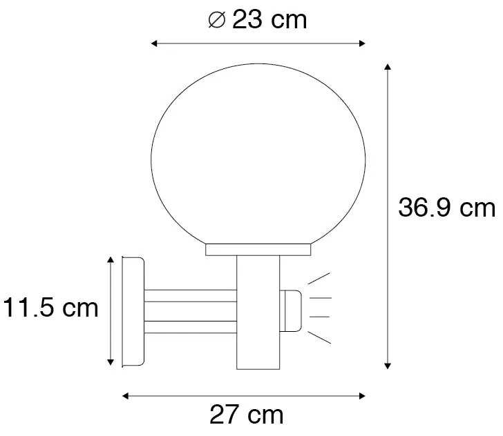 Zewnetrzna Zewnętrzny Kinkiet / Lampa scienna czarny z przezroczystym szkłem z czujnikiem ruchu - Sfera Nowoczesny Oswietlenie zewnetrzne