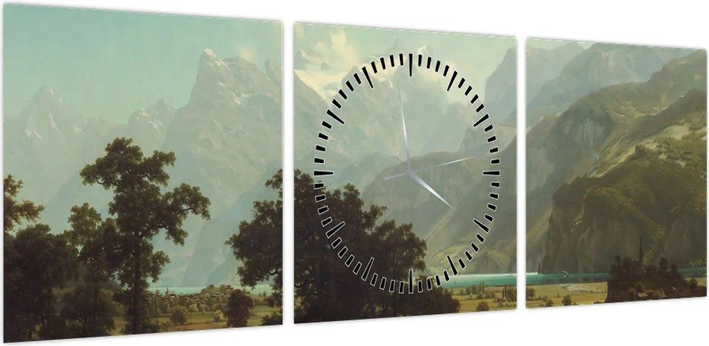 Obraz - Albert Bierstadt, Lake Lucerne, reprodukcje (z zegarem) (90x30 cm)