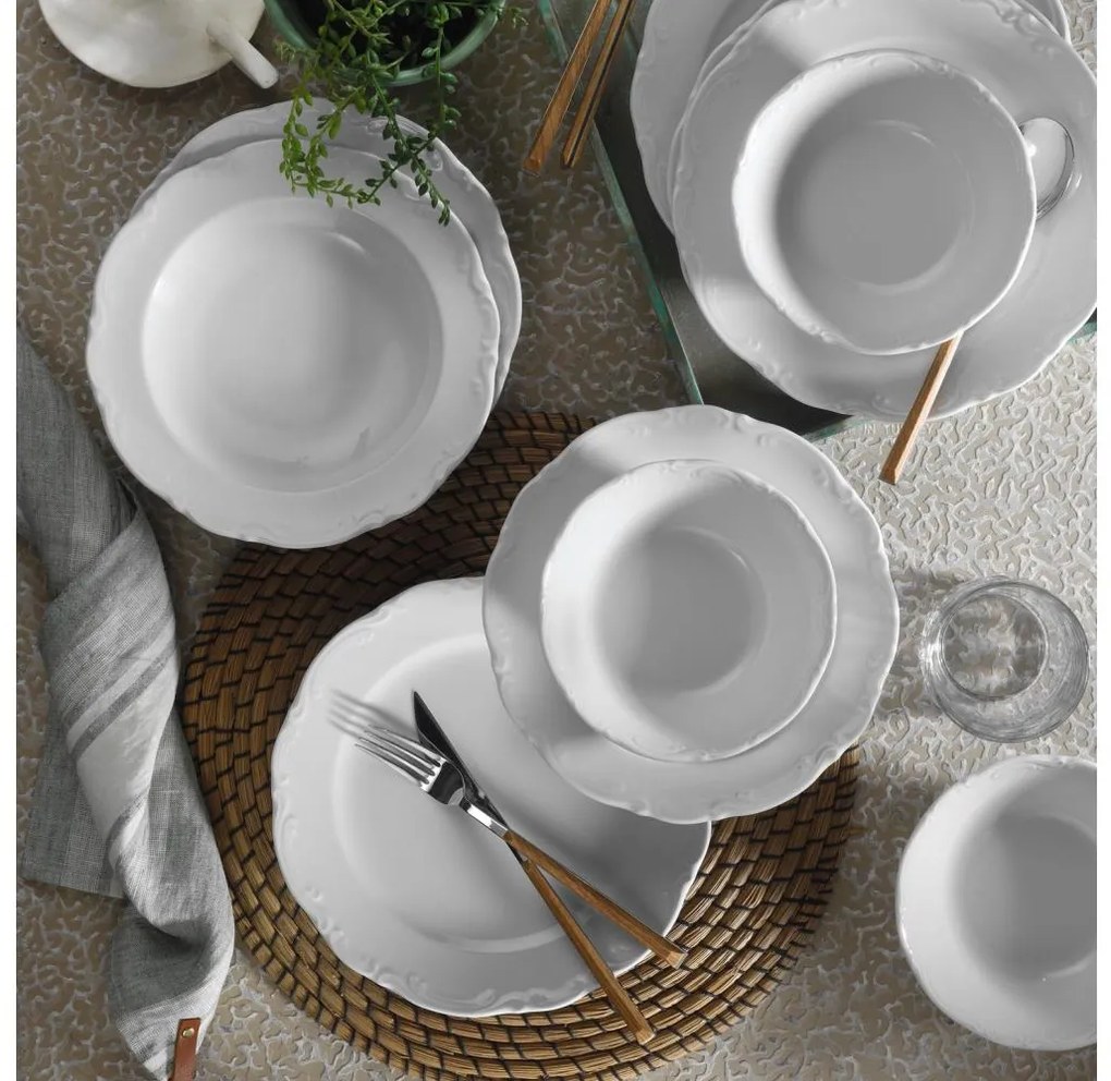 Zestaw obiadowy 18 elementów — biały, porcelana