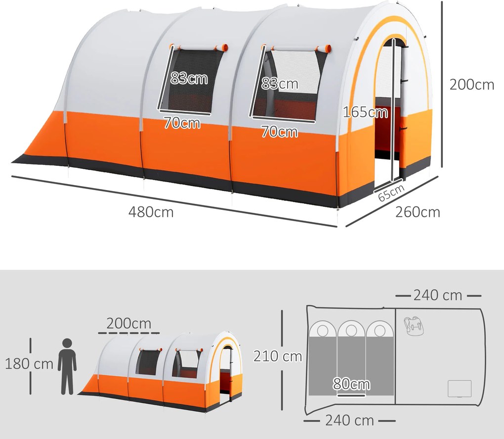 Outsunny Namiot Campingowy do 6 os., Rodzinny, Z oddzielnymi strefami, Wodoodporny, Kremowobiały