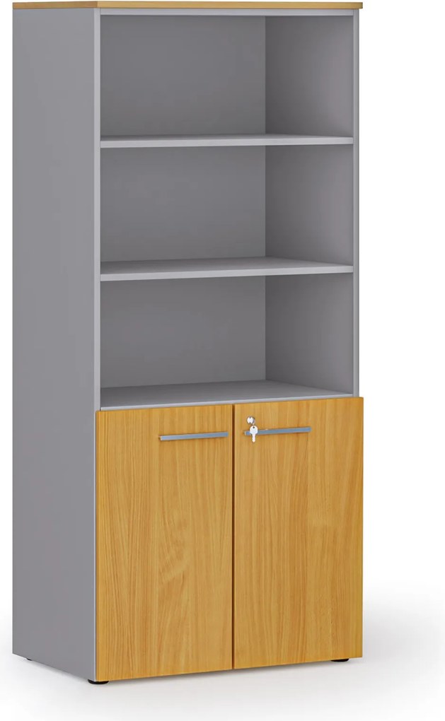Szafa biurowa z drzwiami niskimi PRIMO GRAY, 800 x 500 x 1781 mm, szary/buk
