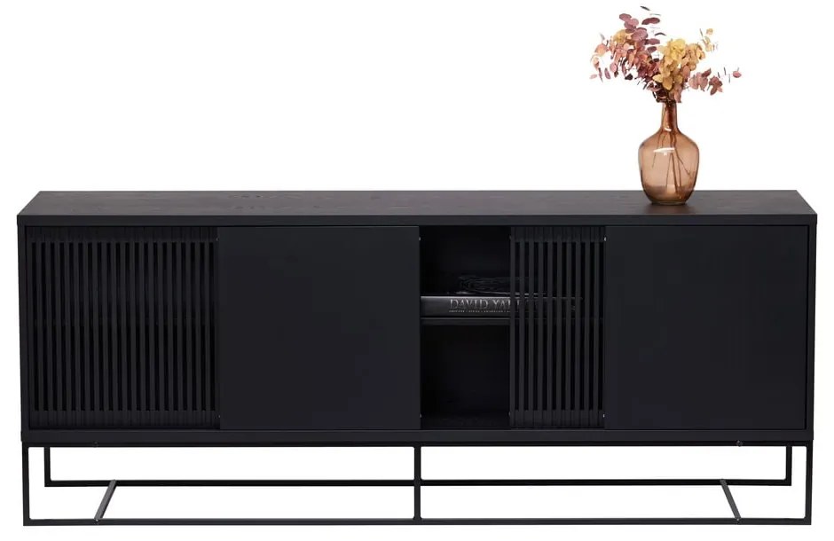 Czarna niska komoda w dekorze dębu 188x75 cm Ende – Woodman