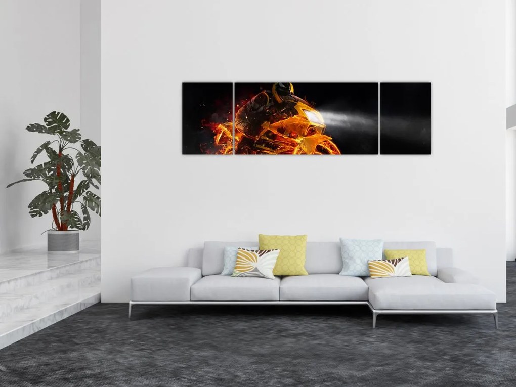 Obraz - Motocyklista z płomieniami (170x50 cm)