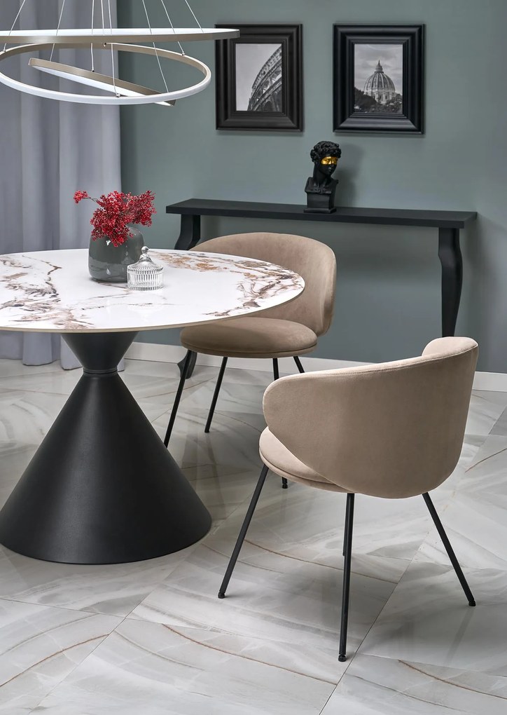 Krzesło do jadalni tapicerowane beżowy mat welur K587