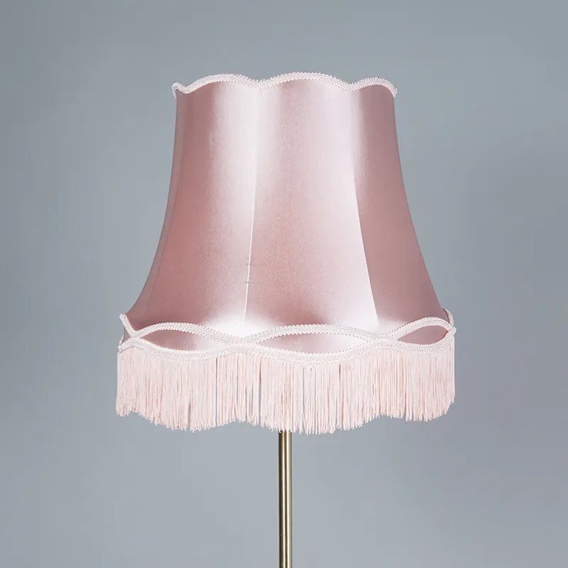 Staroświecka lampa podłogowa mosiężna z kloszem 45 cm w stylu babci - Kaso Retro Oswietlenie wewnetrzne