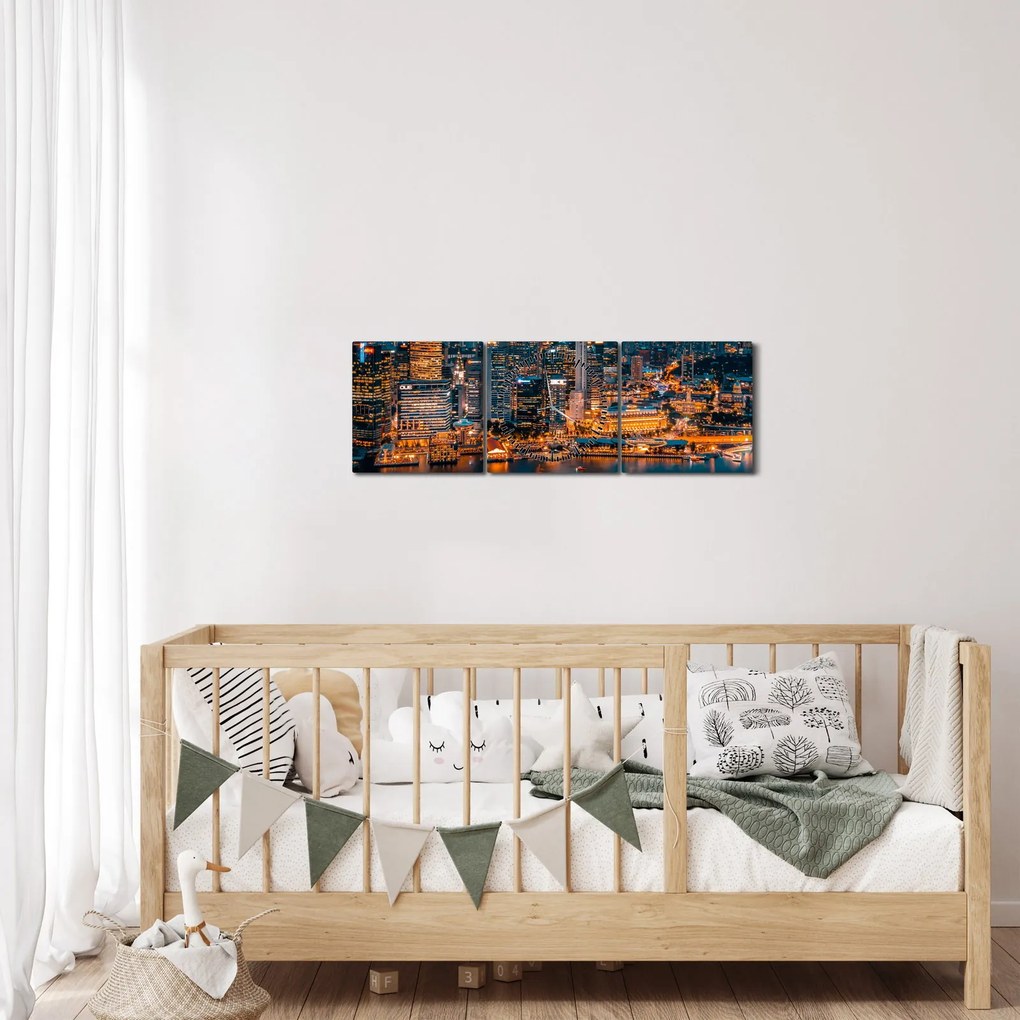 Obraz miasta nocą (z zegarem) (90x30 cm)