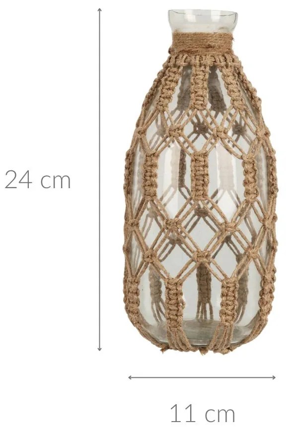 Szklany wazon z plecionym sznurkiem, Ø 24 cm