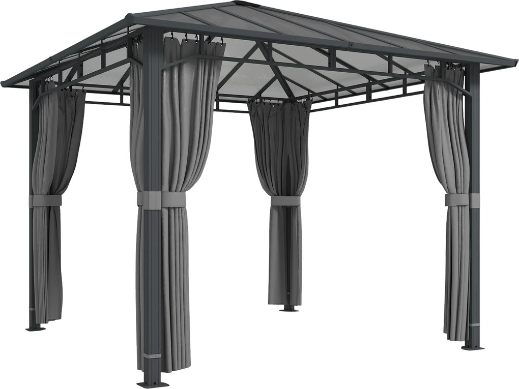 Outsunny Altana ogrodowa 3 x 3 m Metalowa altana z dachem z poliwęglanu 6 mm, UV50+, ciemnoszara | Aosom PL