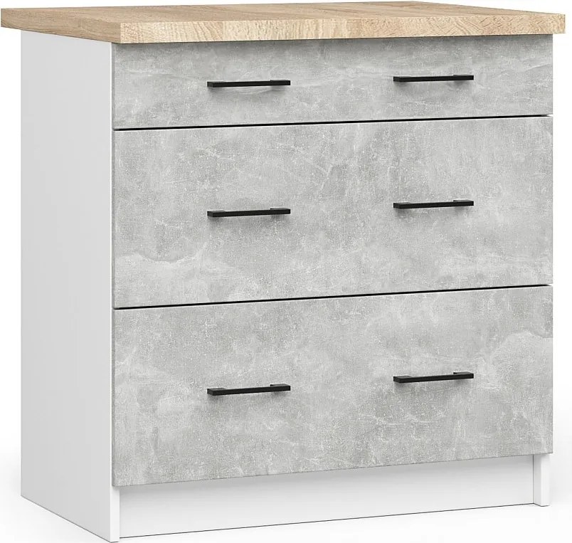Szafka kuchenna AKORD S80 z blatem system OLIWIA Biała 80 cm 3 szuflady kolor Beton mat 80x46x85 cm