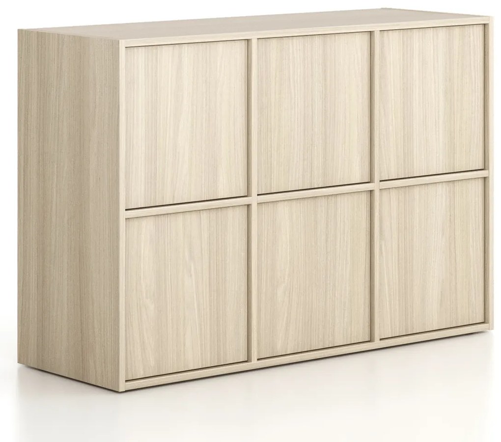 Szafa biurowa FRAME, niska, 6x drzwi, 1299 x 450 x 881 mm, PUSH-lock, dąb naturalny