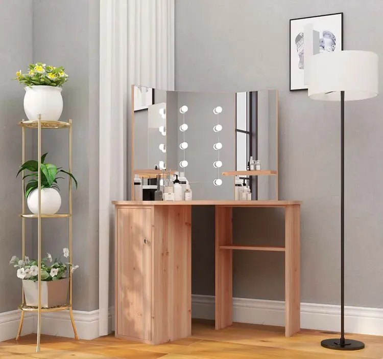 Dębowa narożna toaletka z półkami i szafką T5-E53