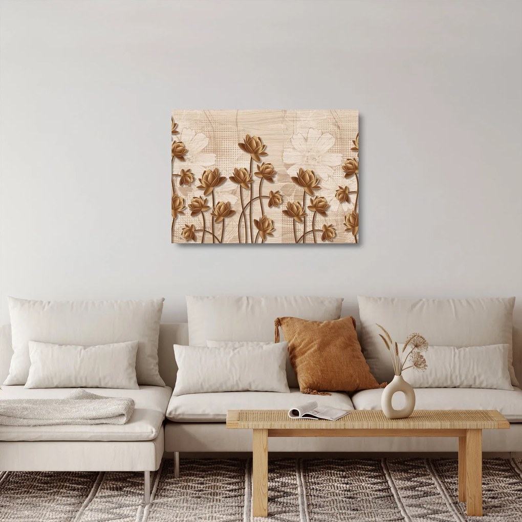 Obraz na szkle abstrakcji kwiatowej - brązowy (70x50 cm)