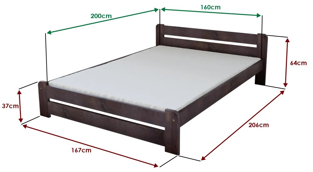 Łóżko Laura 160x200 cm, orzech Stelaż: Ze stelażem listwowym elastycznym, Materac: Materac Coco Maxi 20 cm