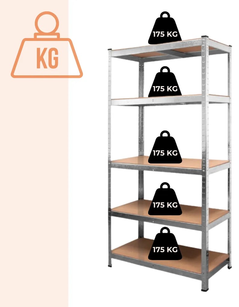 Regał o dużej nośności HEAVY, maks. 875kg, 90x40x180cm, srebrna Jurhan