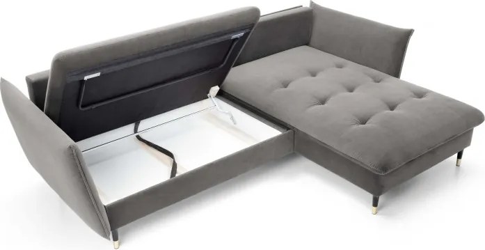 Narożnik GLAM Prawostronny z funkcją spania, zestaw z poduszkami wolnostojący tkanina RIVIERA 91 Szary DOMO HOME