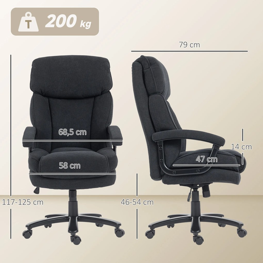 HOMCOM Fotel kierowniczy Ergonomiczny fotel biurowy do 200 kg o lnianym wyglądzie, wysokie oparcie, | Aosom PL
