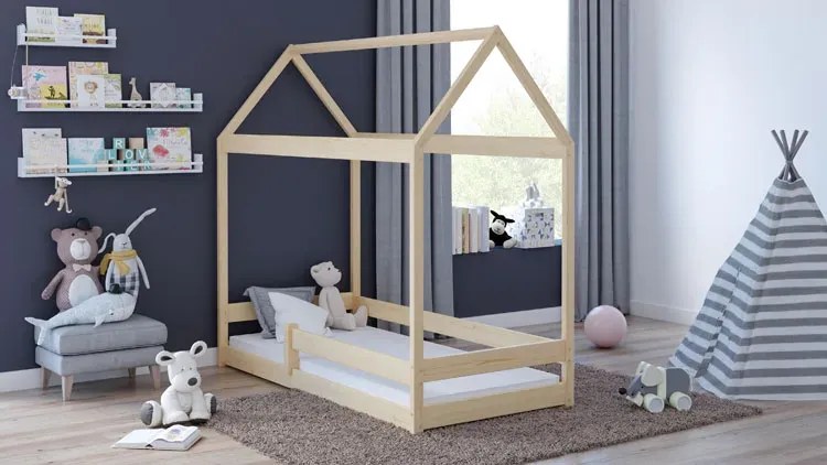 Szare pojedyncze łóżko dla dziecka w kształcie domku - Kiders 200x90 cm