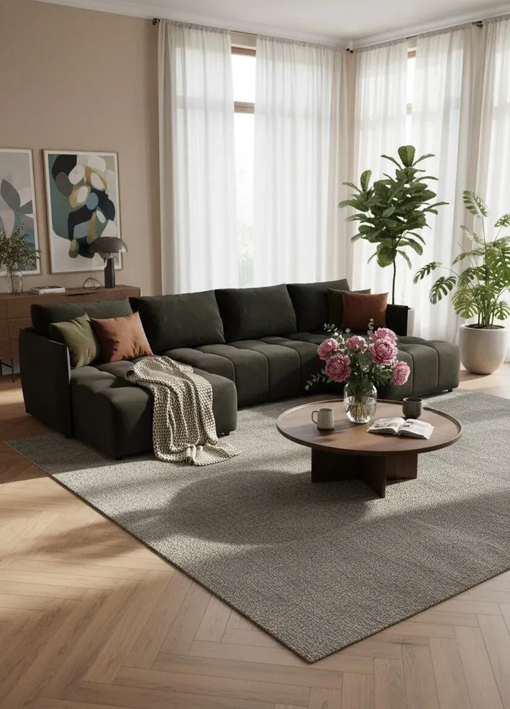 Narożnik Welurowy Nowoczesny Czarny G2-G77