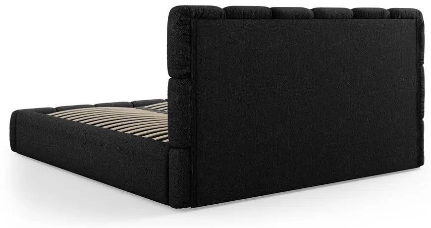 Czarne tapicerowane łóżko dwuosobowe ze schowkiem i stelażem 140x200 cm Bellis – Micadoni Home