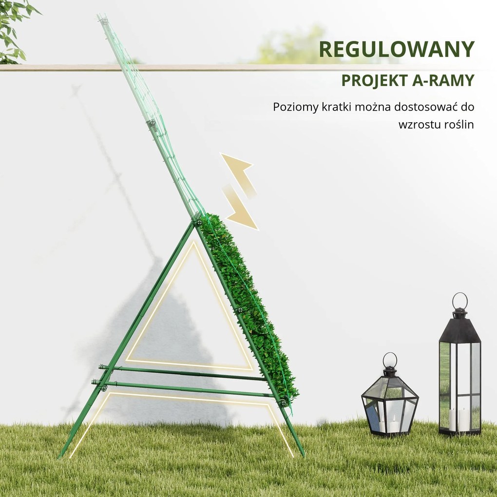 Outsunny Stalowa pergola do pnączy w kształcie A nie rdzewiejąca, do roślin pnących 101x133x227 cm, Zielona